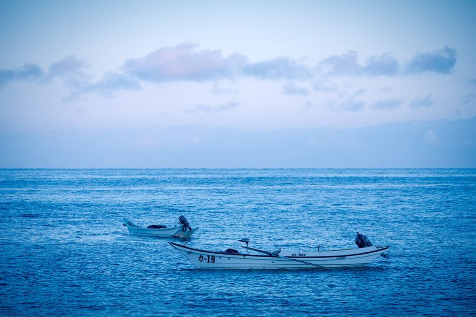 海に2隻の船が浮かんでいる